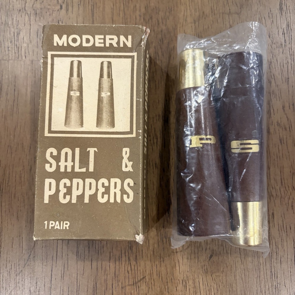 1960s Vintage Mid Century Modern Wooden Salt Pepper Shaker Set NOS